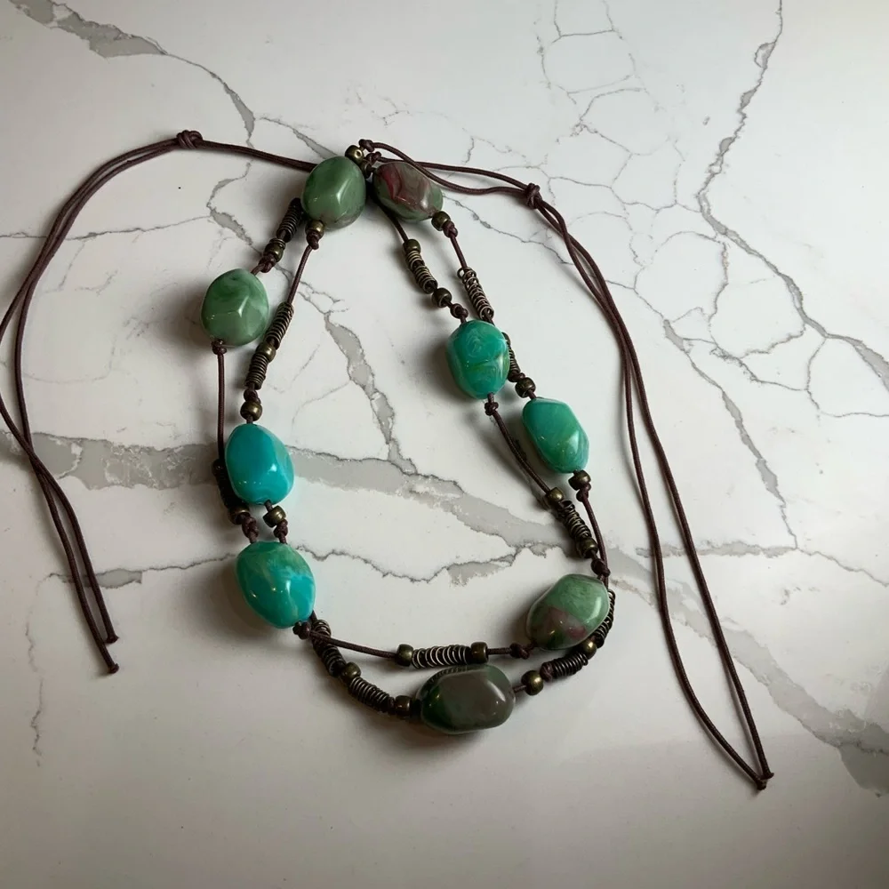 Desert jewel, turquoise and leather beaded belt that doubles necklace